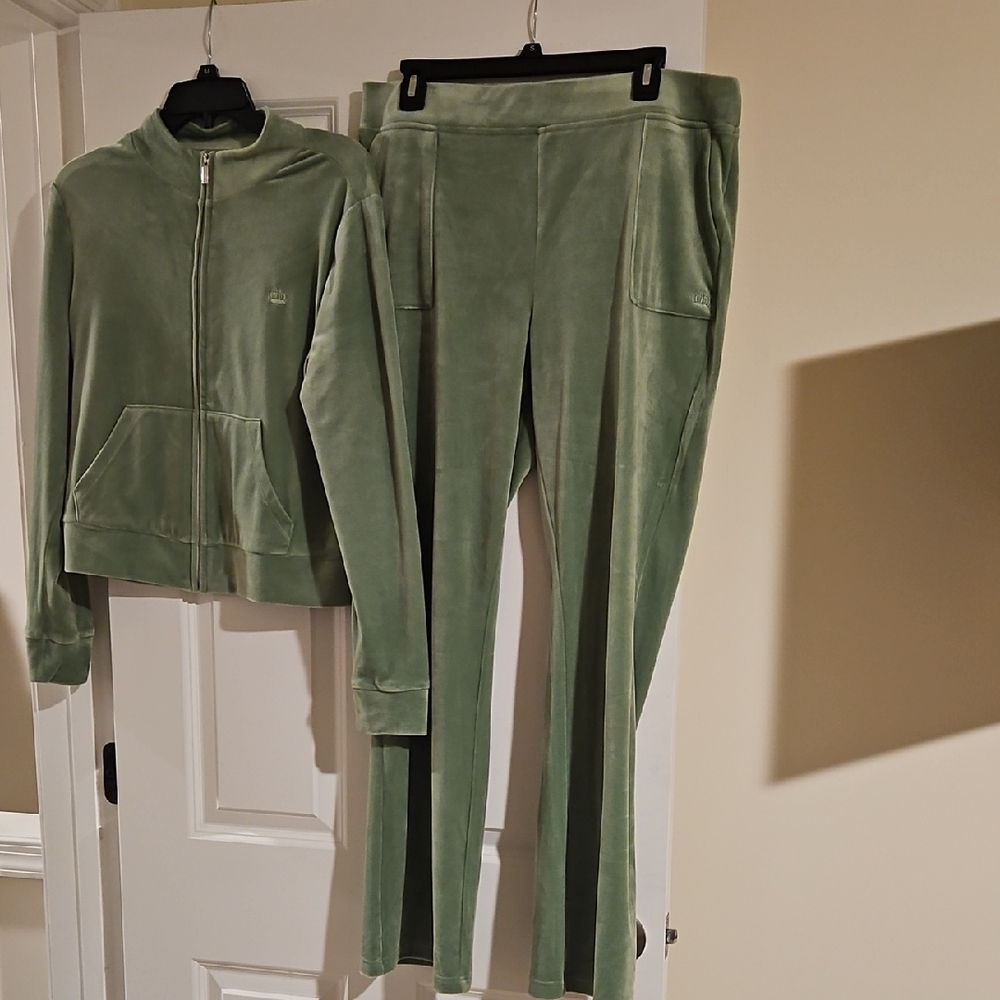 Juicy Velour Zip Jacket and Pants Set - Sage Green